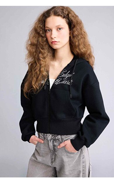 DeFacto Regular Fıt Fermuarlı Yaka Baskılı Hırka