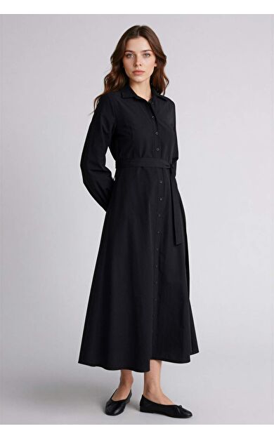 Gömlek Yaka Poplin Uzun Kollu Elbise