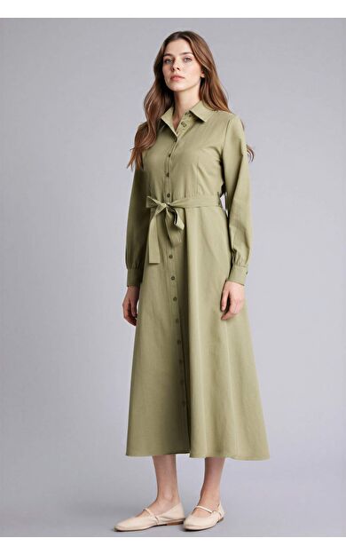 Gömlek Yaka Poplin Uzun Kollu Elbise
