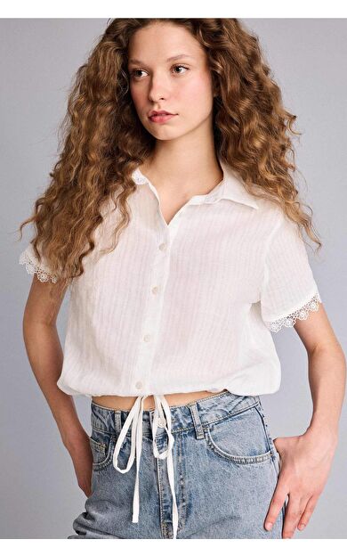 DeFacto Regular Fıt Bebe Yaka Dokulu Kısa Kollu Gömlek