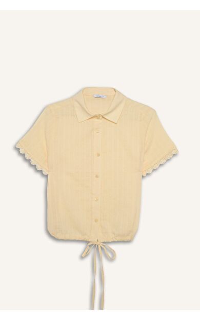 DeFacto Regular Fıt Bebe Yaka Dokulu Kısa Kollu Gömlek