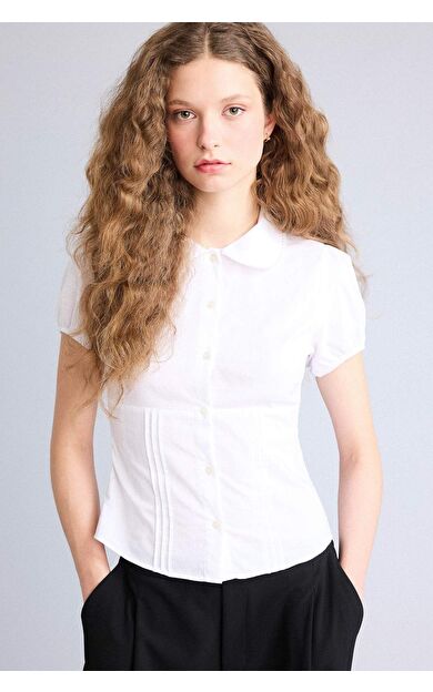 Fıtted Bebe Yaka Kısa Kollu Gömlek