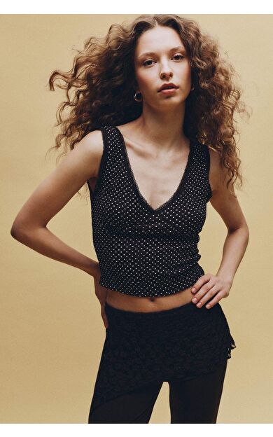 Fıtted Puantiye V Yaka Bürümcük Atlet