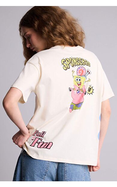 DeFacto SpongeBob Oversıze Bisiklet Yaka Baskılı Kısa Kollu Tişört