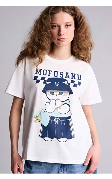 DeFacto MOFUSAND Oversıze Bisiklet Yaka Baskılı Kısa Kollu Tişört