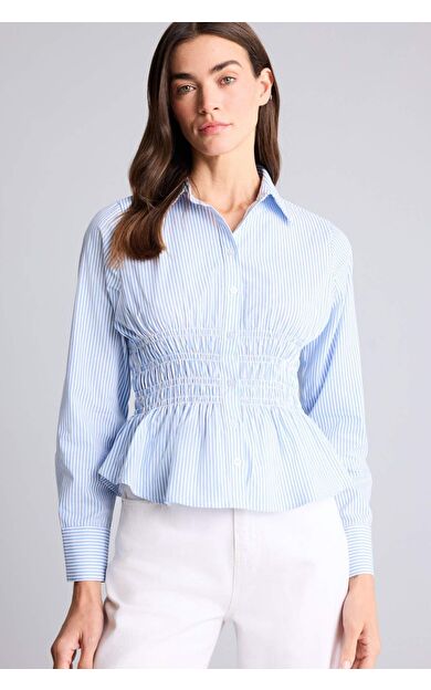 Fıtted Gömlek Yaka Çizgili Poplin Uzun Kollu Gömlek