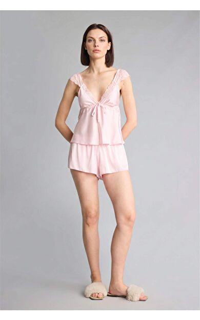 DeFacto Regular Fıt Askılı 2'li Saten Açık Pembe Pijama Takımı