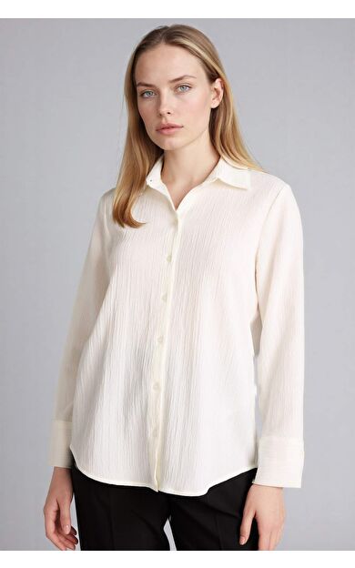 DeFacto Regular Fıt Gömlek Yaka Gofre Dokulu Uzun Kollu Gömlek