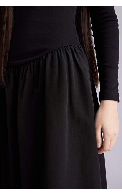 Kayık Yaka Poplin Uzun Kollu Midi Elbise