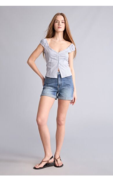 DeFacto Mom Fıt Yüksek Bel Crop Fit Jean Şort