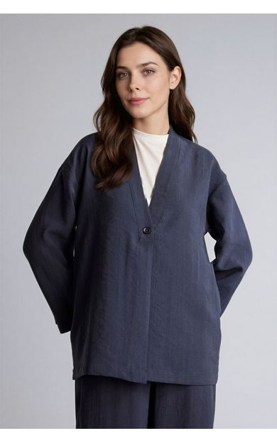 DeFacto Regular Fıt V Yaka Modal Kimono Lacivert