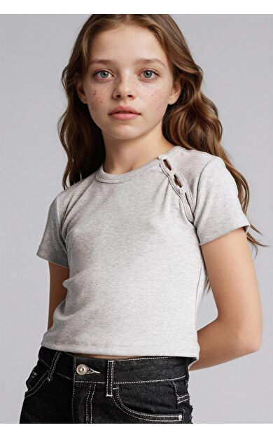 DeFacto Regular Fıt Bisiklet Yaka Fitilli Kaşkorse Kısa Kollu Tişört Kız Çocuk