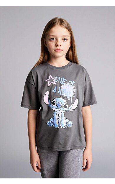 Dısney Lılo & Stıtch Relax Fıt Bisiklet Yaka Kısa Kollu Tişört Kız Çocuk