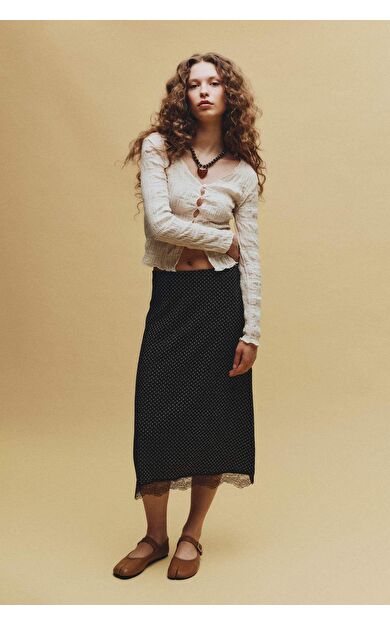 A Kesim Puantiye Normal Bel Bürümcük Midi Etek