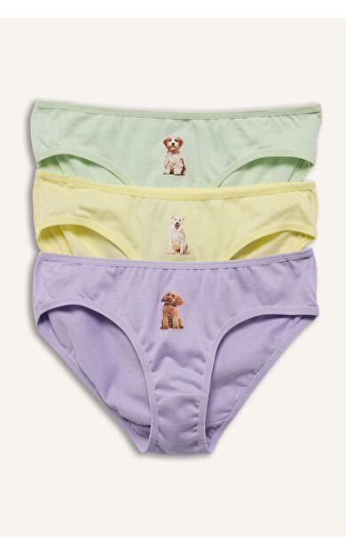 Hayvan Baskılı Penye 3'lü Slip Külot Kız Çocuk