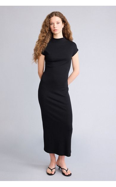 DeFacto Bodycon Vücudu Saran Modal Maxi Elbise Siyah
