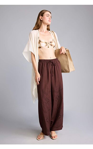 DeFacto Regular Fıt Pamuklu Wide Leg Plaj Pantolonu