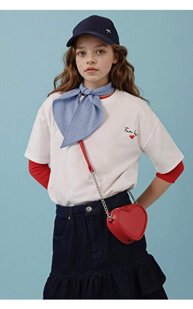 DeFacto Relax Fıt Bisiklet Yaka Slogan Baskılı Kısa Kollu Tişört Kız Çocuk