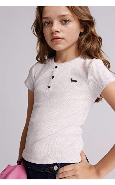 DeFacto Regular Fıt Bisiklet Yaka Hayvan Desenli Fitilli Kaşkorse Kısa Kollu Tişört Kız Çocuk