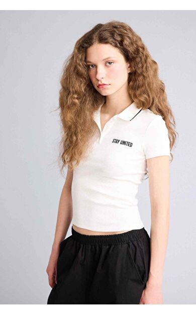 Fıtted Polo Yaka Ribana Kısa Kollu Tişört