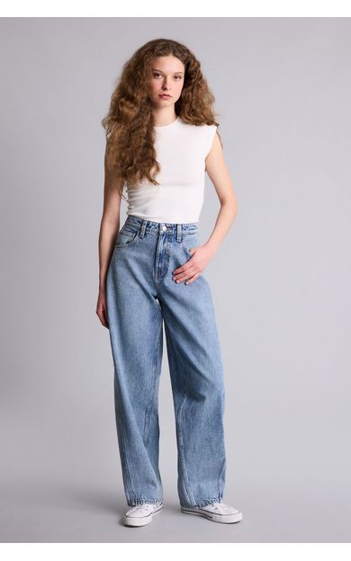DeFacto Baggy Fıt Yüksek Bel Düz Paça Uzun Jean Pantolon