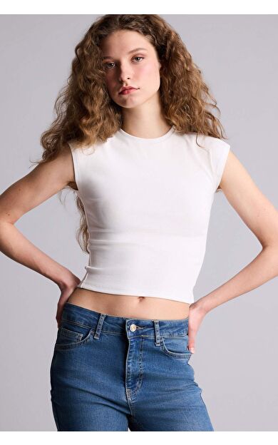 Fıtted Bisiklet Yaka Ribana Kısa Kollu Tişört