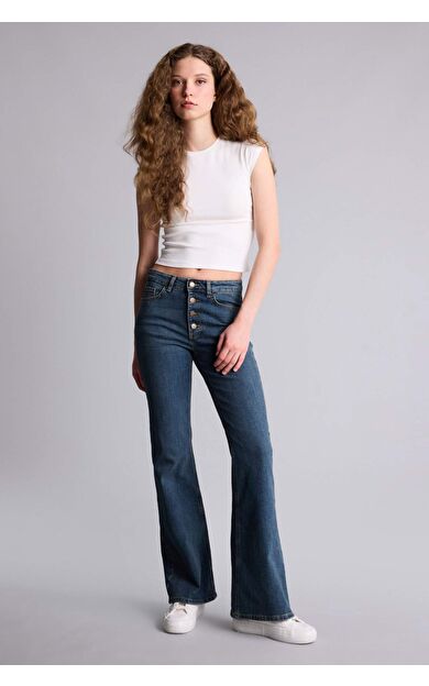 DeFacto Mia Flare Fıt Normal Bel İspanyol Paça Uzun Jean Pantolon