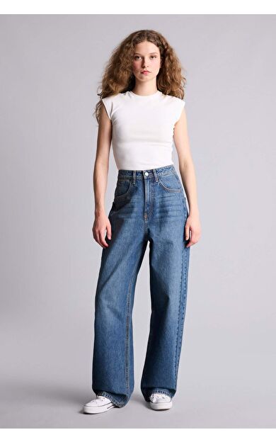 Baggy Fıt Yüksek Bel Düz Paça Uzun Jean Pantolon