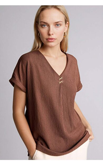 DeFacto Regular Fıt V Yaka Bürümcük Kısa Kollu Tişört