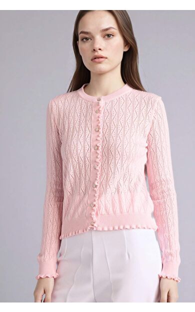 Regular Fıt Bisiklet Yaka Dantelli Hırka