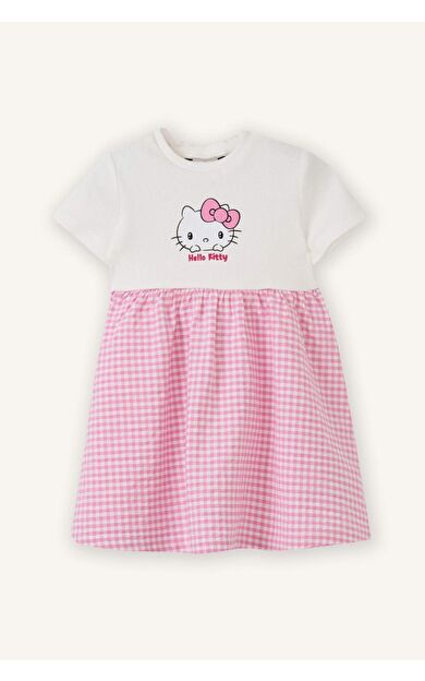 Hello Kitty  Kısa Kollu Fitilli Kaşkorse Elbise Kız Bebek