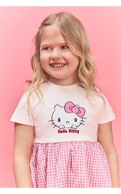 DeFacto Hello Kitty  Kısa Kollu Fitilli Kaşkorse Elbise Kız Bebek