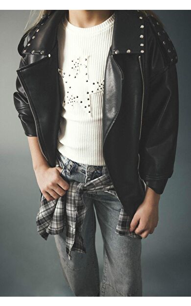 DeFacto Bisiklet Yaka Fitilli Kaşkorse Kısa Kollu Tişört Kız Çocuk