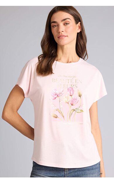 Anneler Günü Regular Fıt Bisiklet Yaka Çiçekli Kısa Kollu Tişört