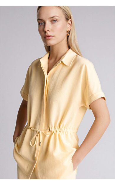 DeFacto Regular Fıt Polo Yaka Keten Karışımlı Kısa Kollu Gömlek