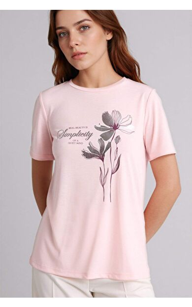 DeFacto Relax Fıt Bisiklet Yaka Çiçekli Kısa Kollu Tişört