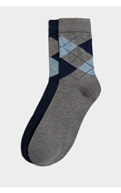 Erkek Dikişsiz 2'li Pamuklu Uzun Çorap