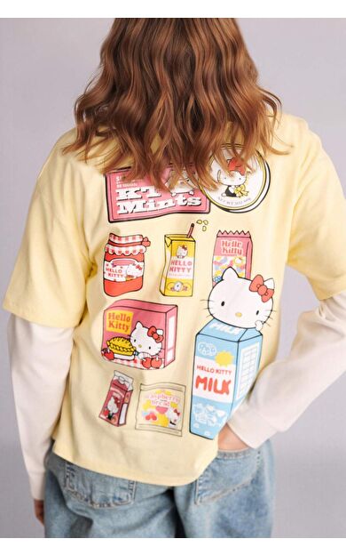 Hello Kitty  Oversıze Bisiklet Yaka Kısa Kollu Tişört Kız Çocuk