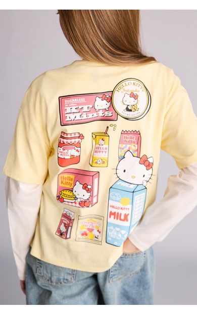 DeFacto Hello Kitty  Oversıze Bisiklet Yaka Kısa Kollu Tişört Kız Çocuk Sarı