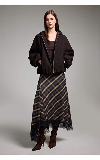 A Kesim Baskılı Normal Bel Midi Etek