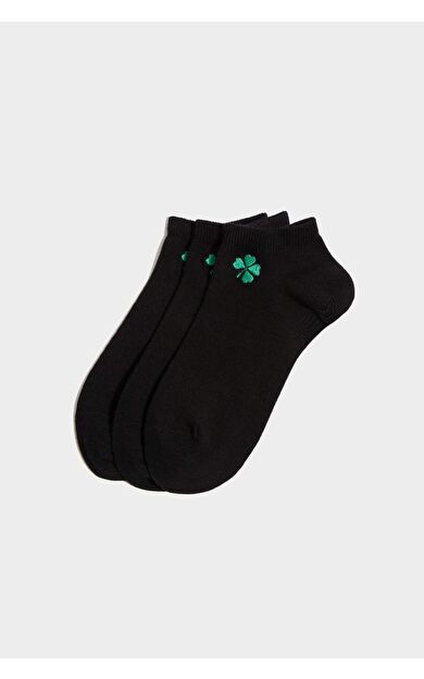 Kadın Nakışlı Dikişsiz 3'lü Pamuklu Patik Çorap