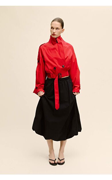 Balloon Fıt Normal Bel Poplin Midi Etek