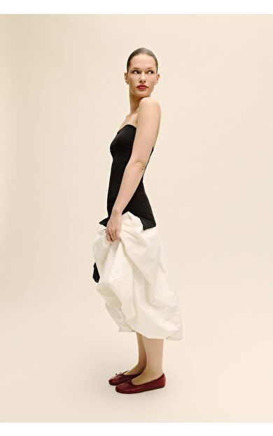 Balloon Fıt Normal Bel Poplin Midi Etek