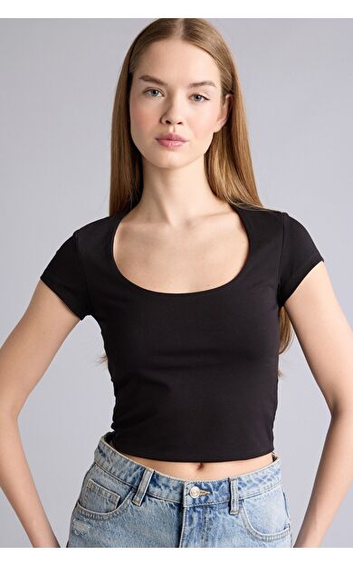 DeFacto Fıtted Basıc Crop Tişört