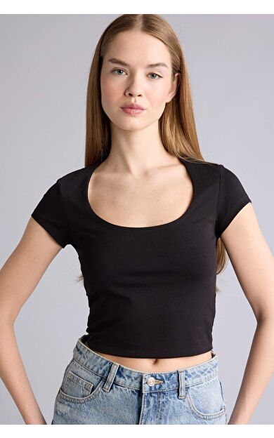 DeFacto Fıtted Basıc Crop Tişört