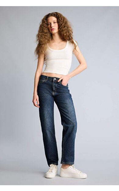 Comfort Straıght Normal Bel Uzun Jean Yıkamalı Pantolon