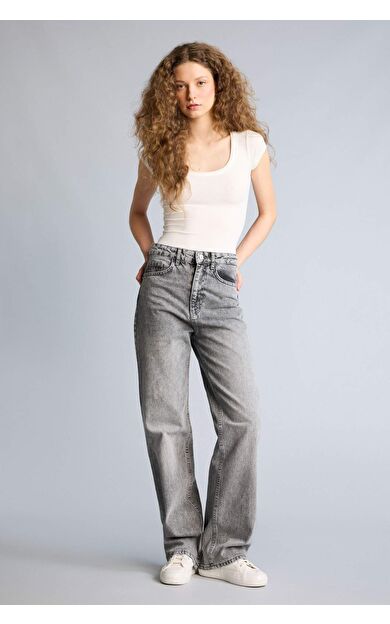DeFacto Straıght Fıt Yüksek Bel Uzun Jean Yıkamalı Pantolon