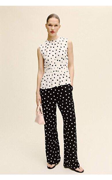 DeFacto Wıde Leg Puantiyeli Yüksek Bel Viskon Pantolon
