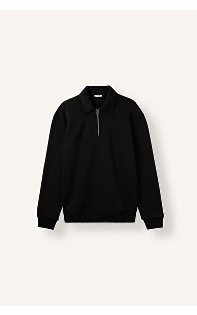 DeFacto Pamuklu Regular Fıt Polo Yaka Kalın Kumaş Sweatshirt