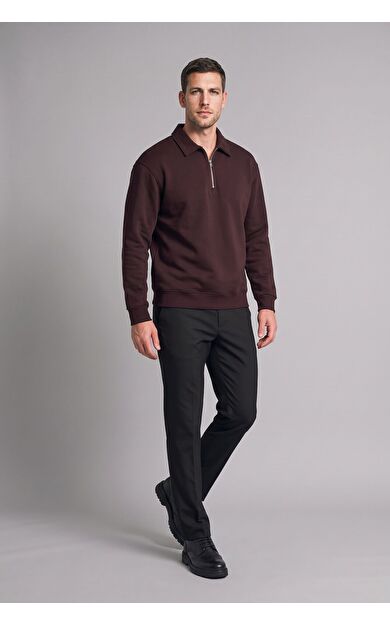 DeFacto Pamuklu Regular Fıt Polo Yaka Kalın Kumaş Sweatshirt